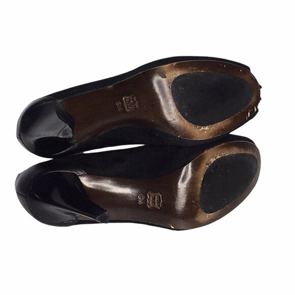 DONALD J PLINER 8M ZEPPEL Black Pump Suede Leather Zipper Trim Peep Toe Heels - Picture 8 of 10